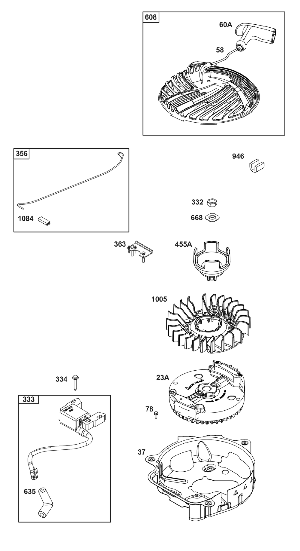 Flywheel/Ignition/Starter Group Diagram and Parts List for 093J02-0178-F1 020000 - 09Z999 Briggs and Stratton Engine
